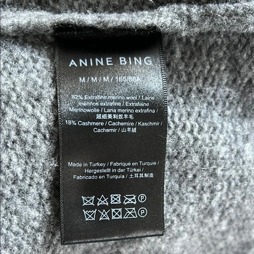 Anine Bing Kendrick Sweater University Paris In Charcoal Wool Cashmere Size M